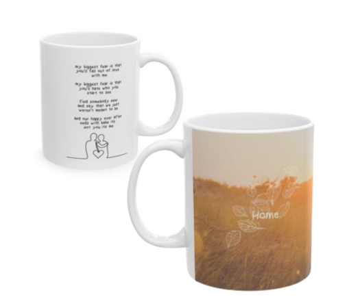 "home" lyrics + single art (mug)