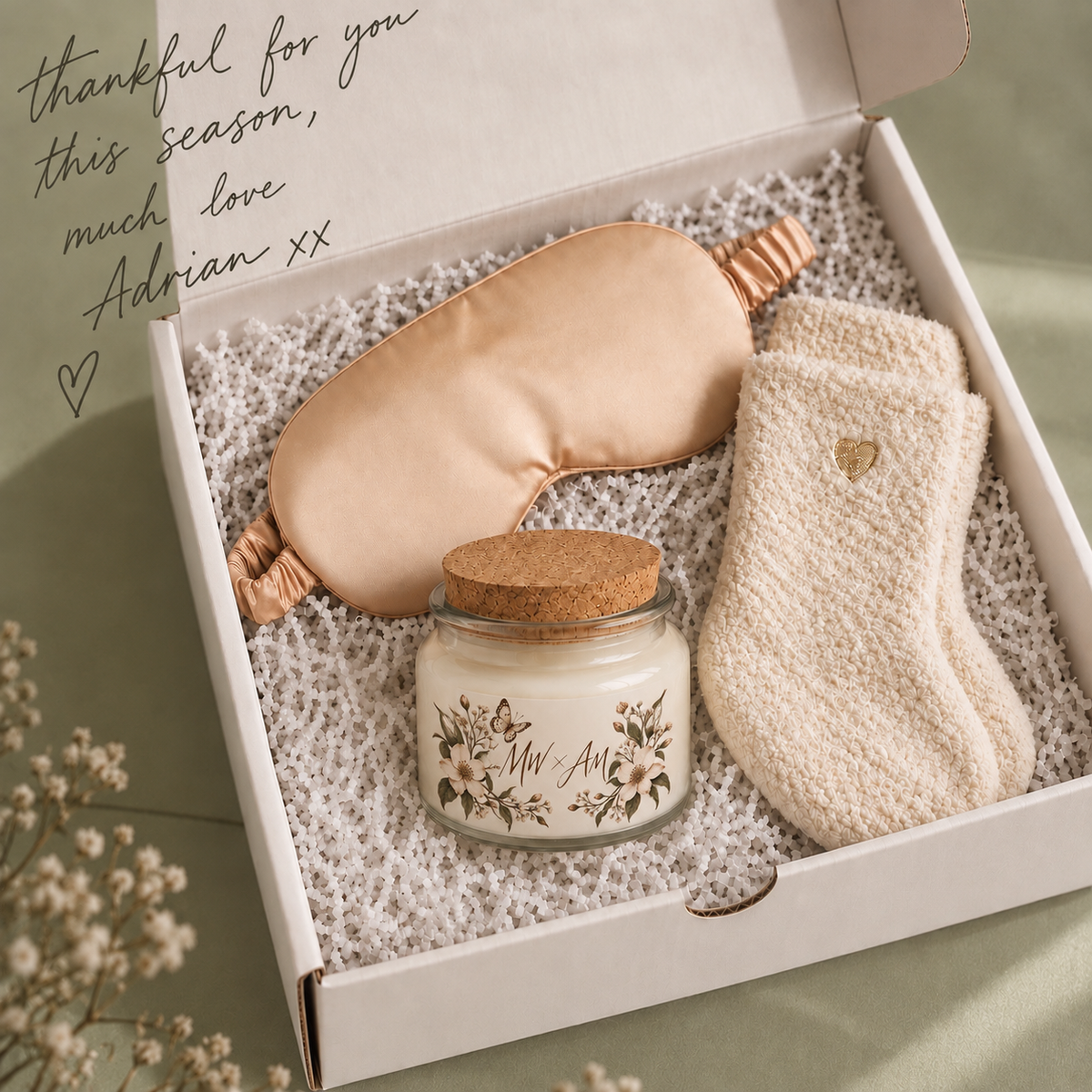 AM 💐 THANKFUL THIS SEASON. Soy Wax Candle & Eye Mask Gift Set